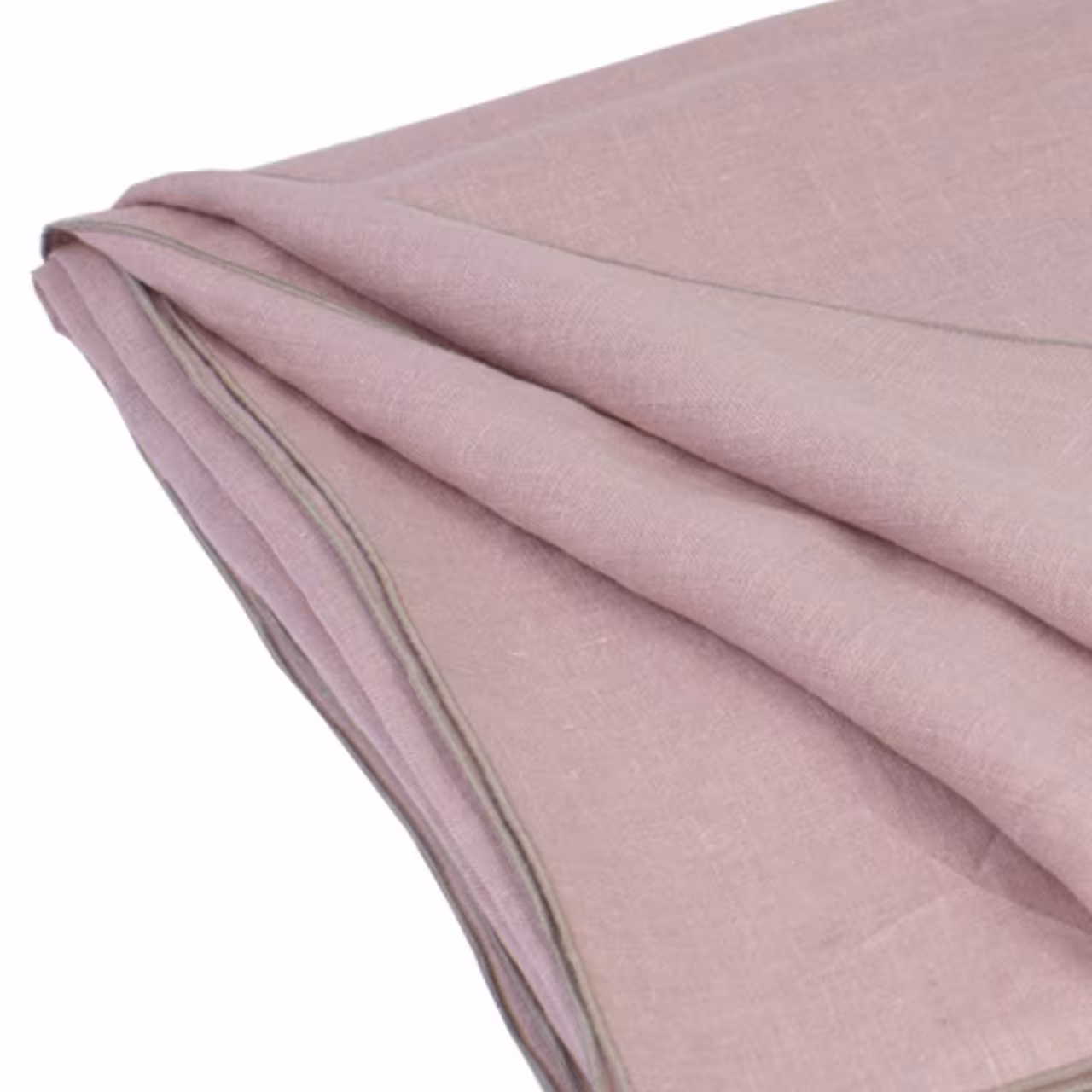 Leinenstoff rosa mit braunem Saum gefaltet