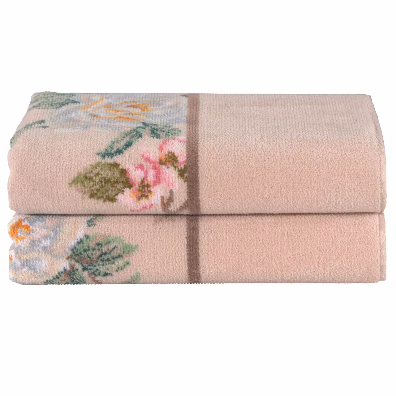 Duschtuch Vanilla Rose beige mit rosa Blumenmuster gefaltet