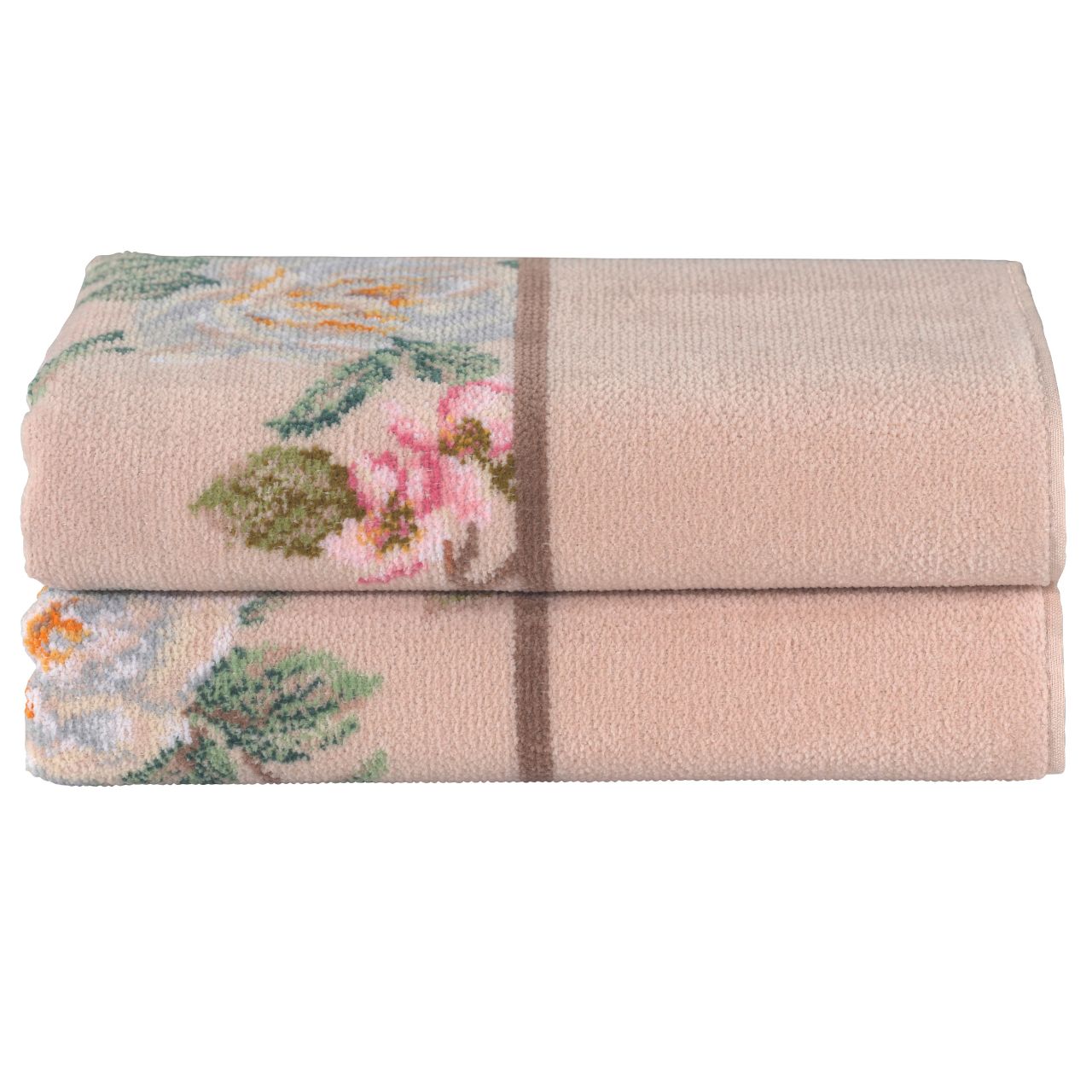 Duschtuch Vanilla Rose beige mit rosa Blumenmuster gefaltet