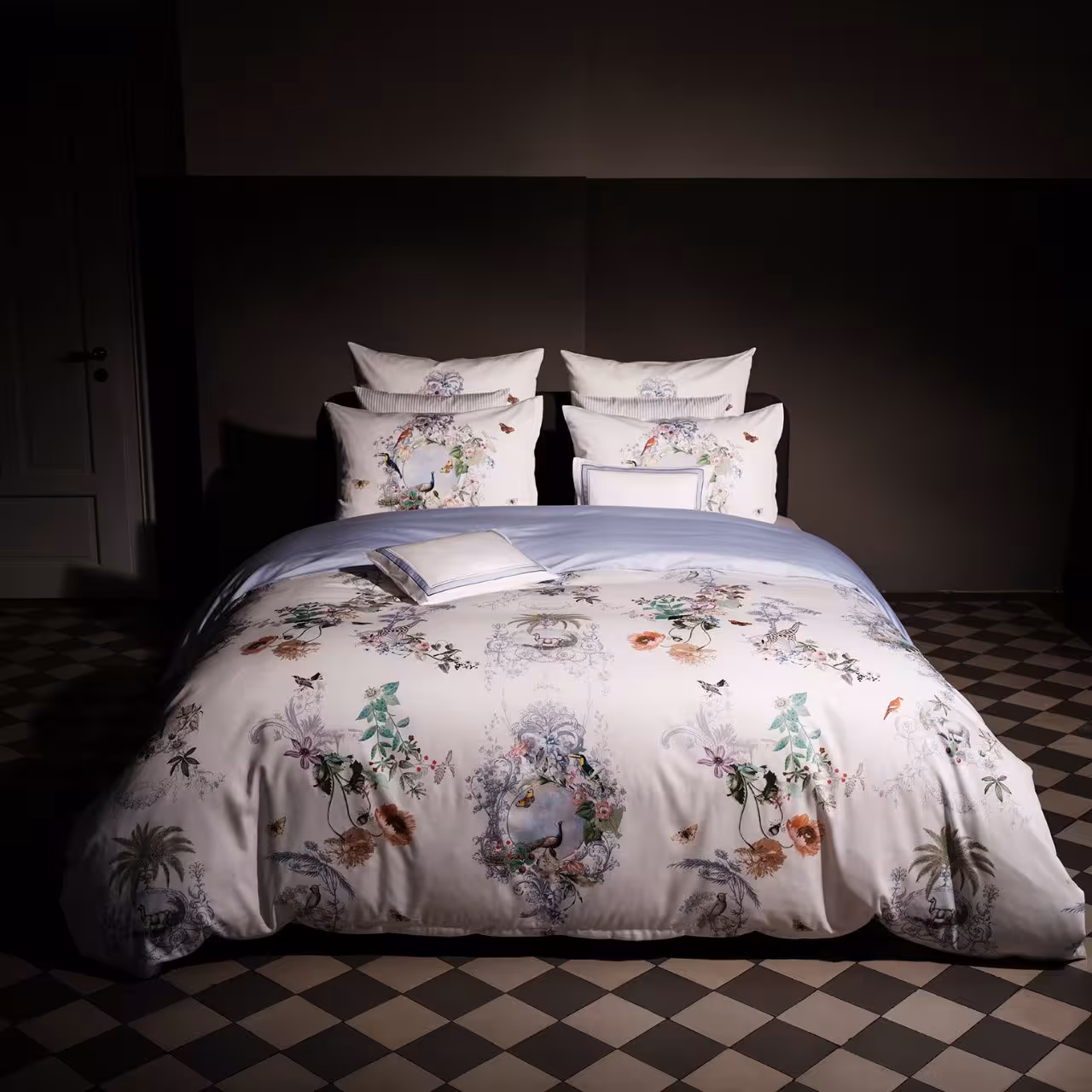 Bettwäsche, Bedruckt, Floral, Doppelbett, Karo Boden, Bettwäsche Peacock von Christian Fischbacher - Lifestyle