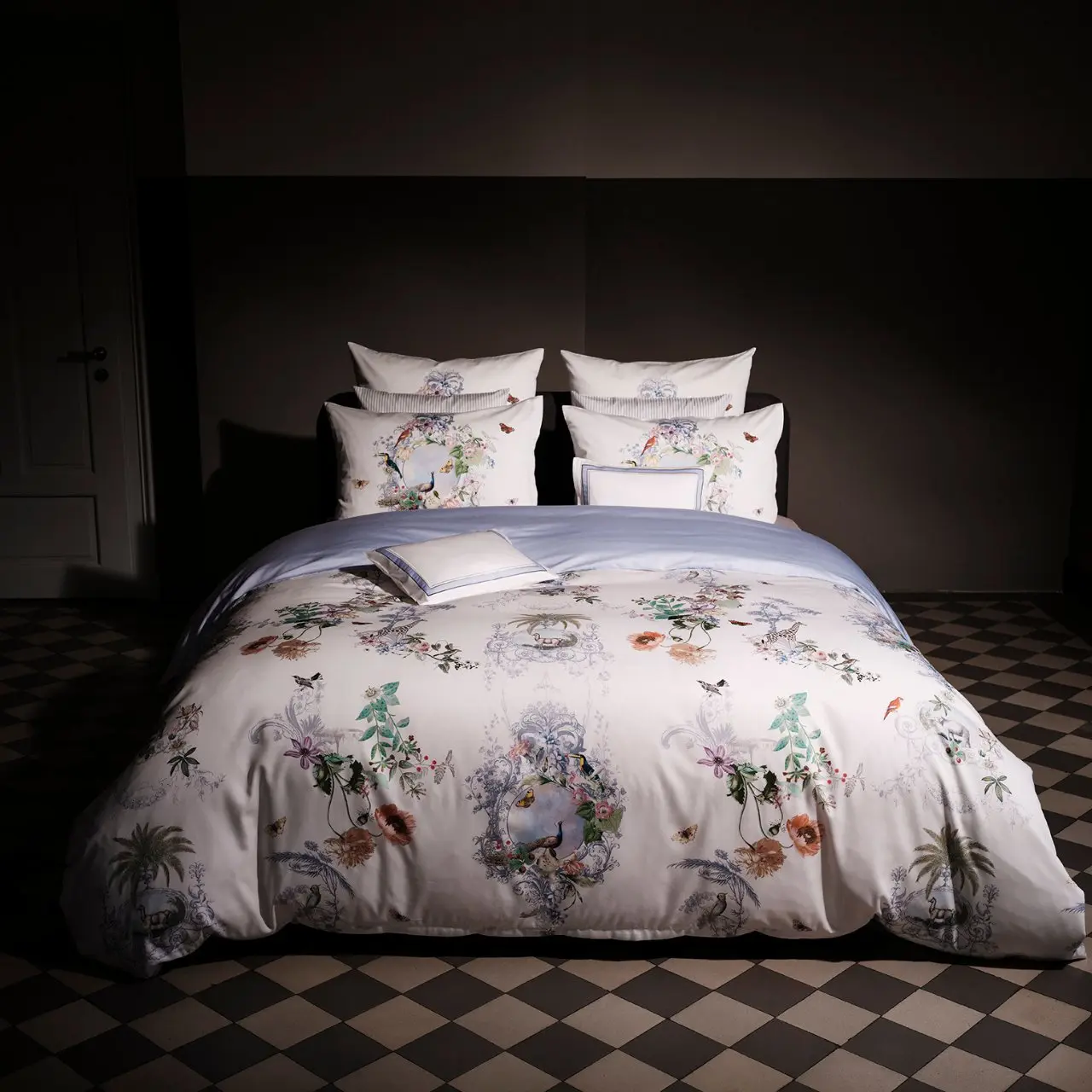 Bettwäsche, Bedruckt, Floral, Doppelbett, Karo Boden, Bettwäsche Peacock von Christian Fischbacher - Lifestyle