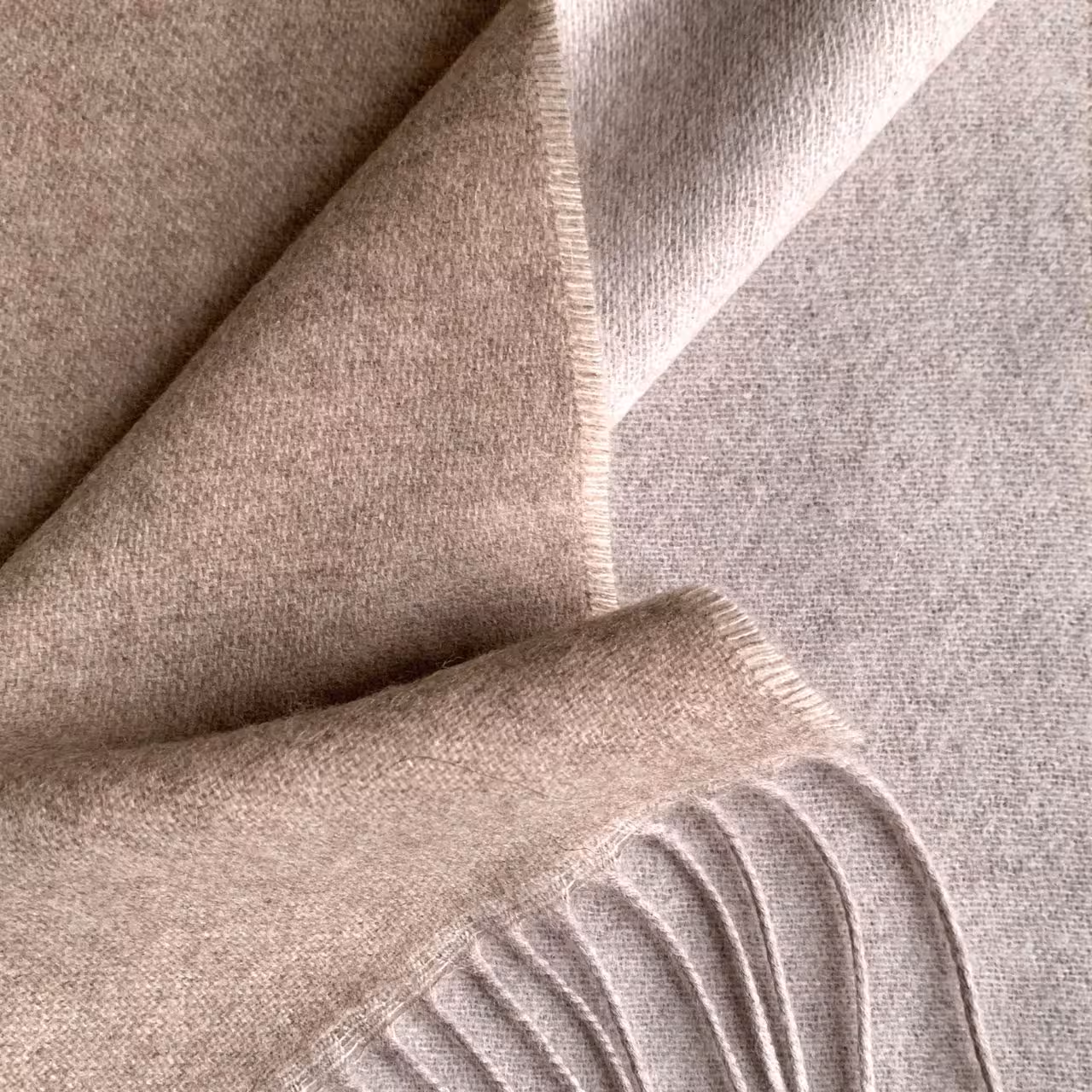 Wollschal, Kaschmir, Beige, Fransen, Gestrickt, 