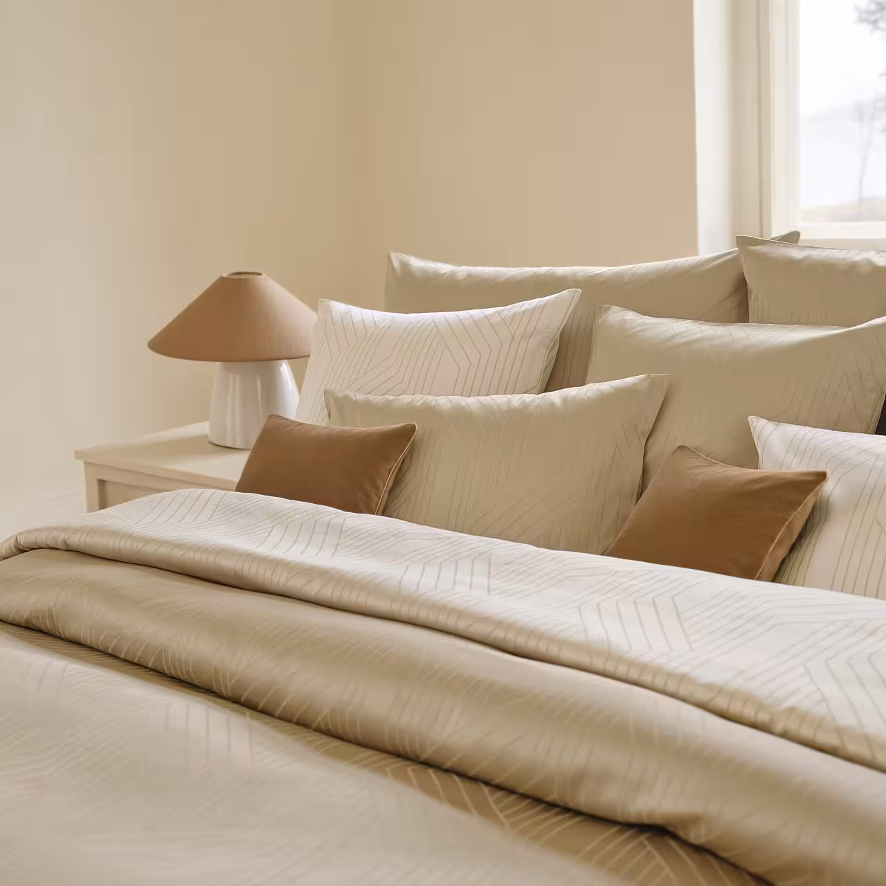 Bettwäsche, Kissen, Bettbezug, Beige, Gemustert, 