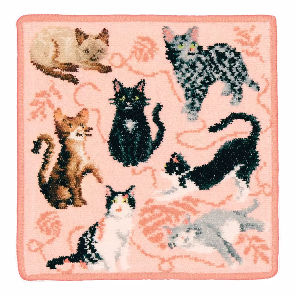Katzen Teppich, Rundiger Teppich, Rosa Hintergrund, Tiermuster, Haustierdekor, 