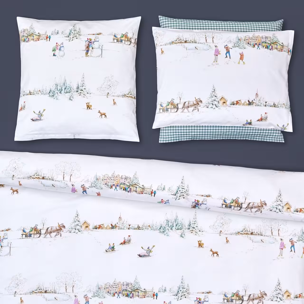Bettwäsche Garnitur Winterwonderland weiß Draufsicht