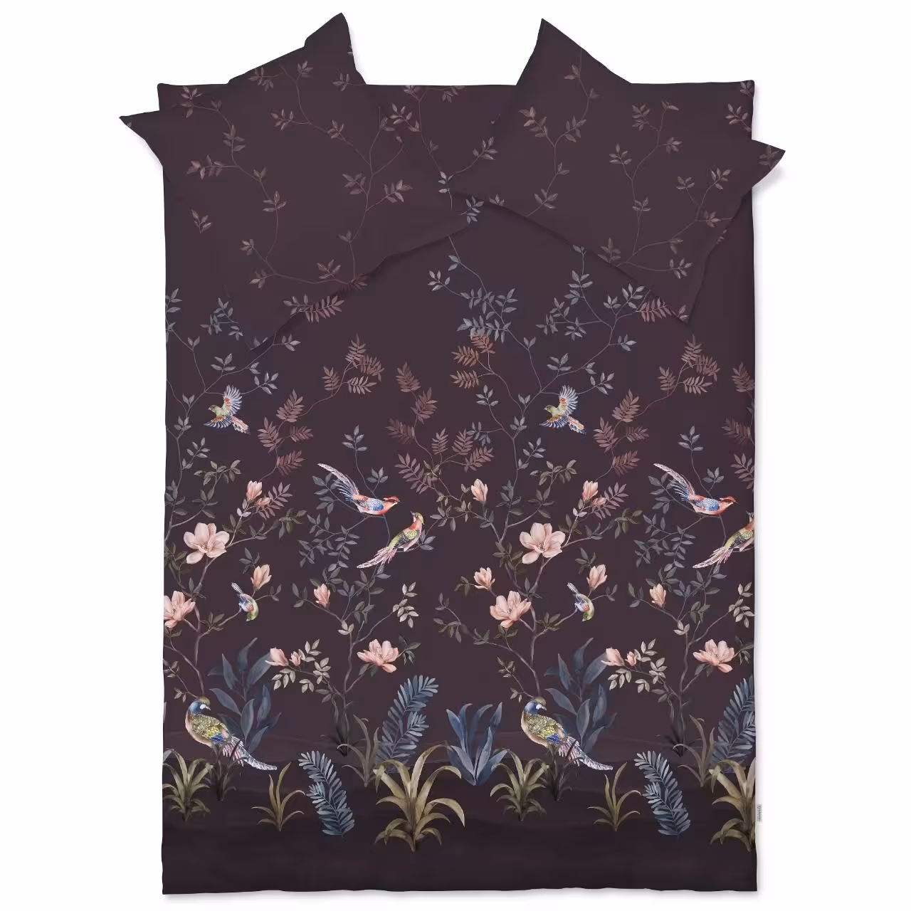 Duvetcover, Bed linen, Peacock motif, Floral pattern, Purple background, 