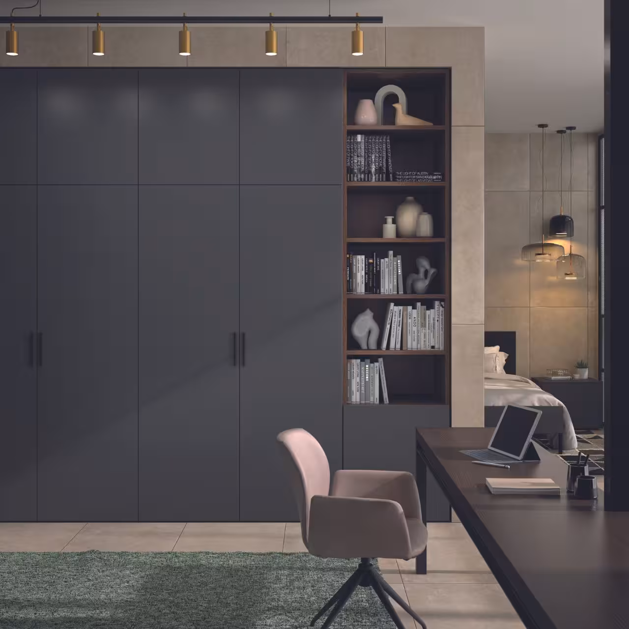 Großer Einbaukleiderschrank mit Schreibtisch