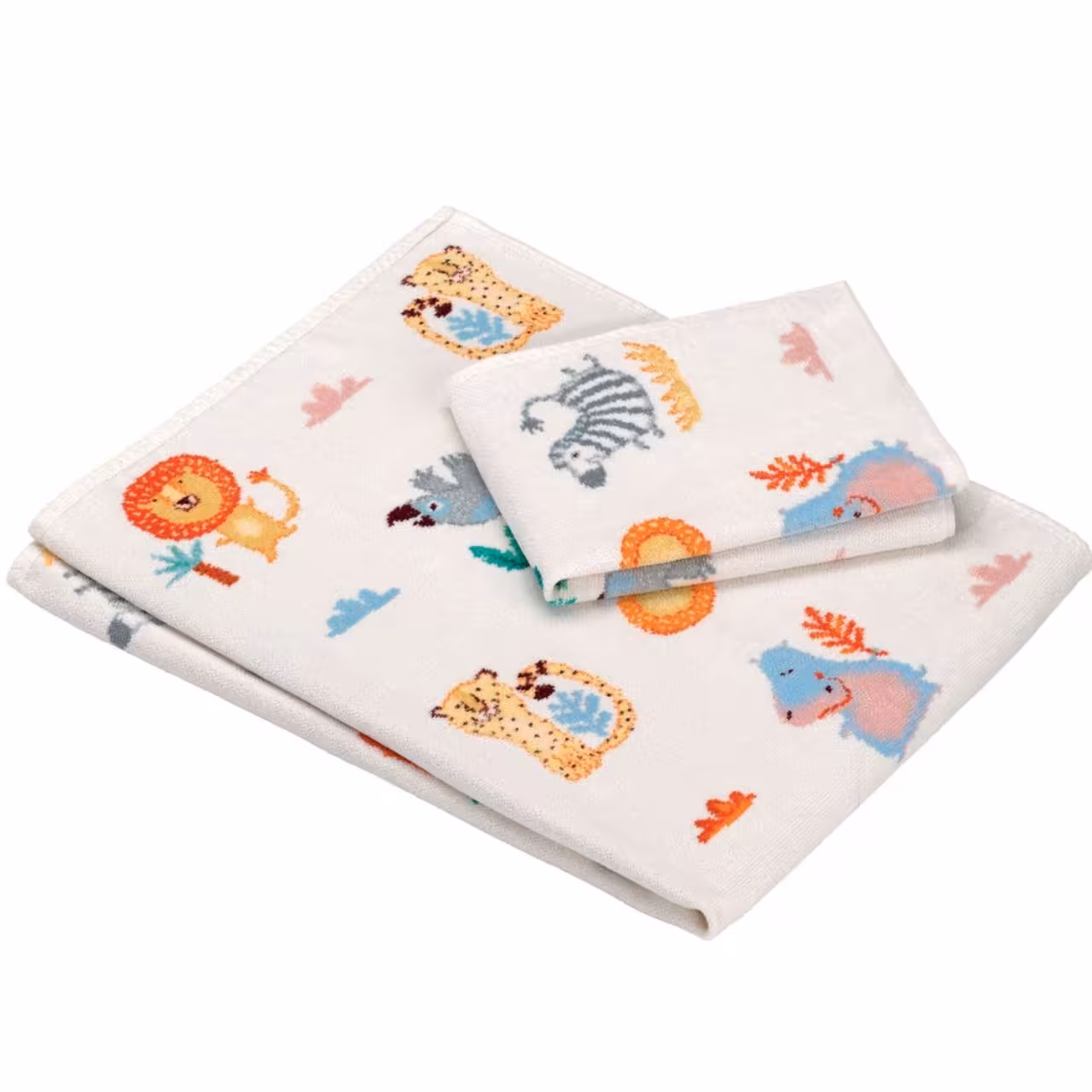 Chenilleserie Wild Safari creme mit bunten Tiermotiven  gefaltet