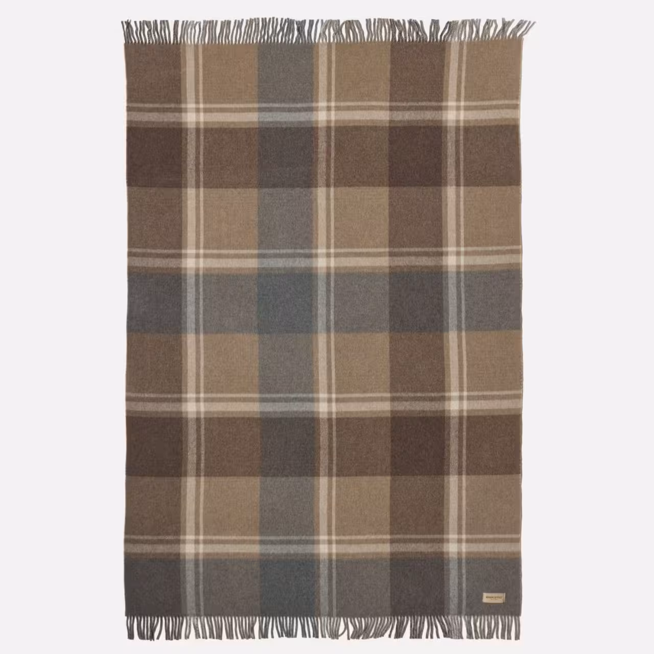 Wolldecke, Karomuster, Braun-Beige, Fransen, Webstoff, 