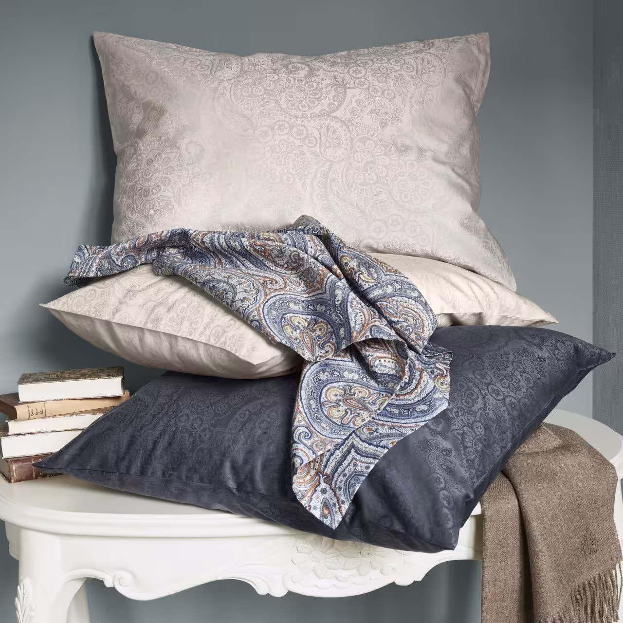 Bettwäsche Kopfkissen Thalis blau, beige und ecru in Schlafzimmer