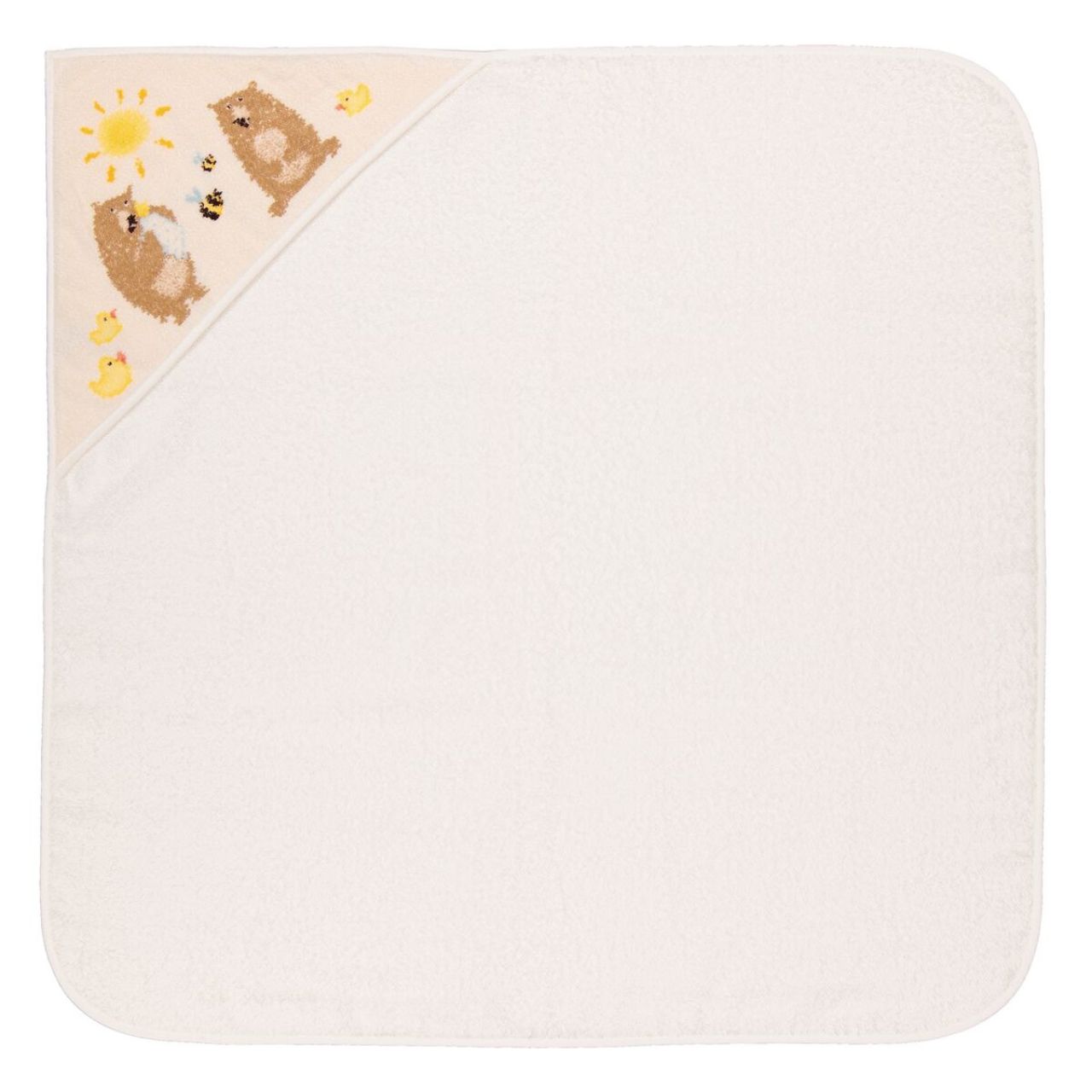 Kapuzentuch Ben Baer beige mit Bärenmotiv an der Ecke