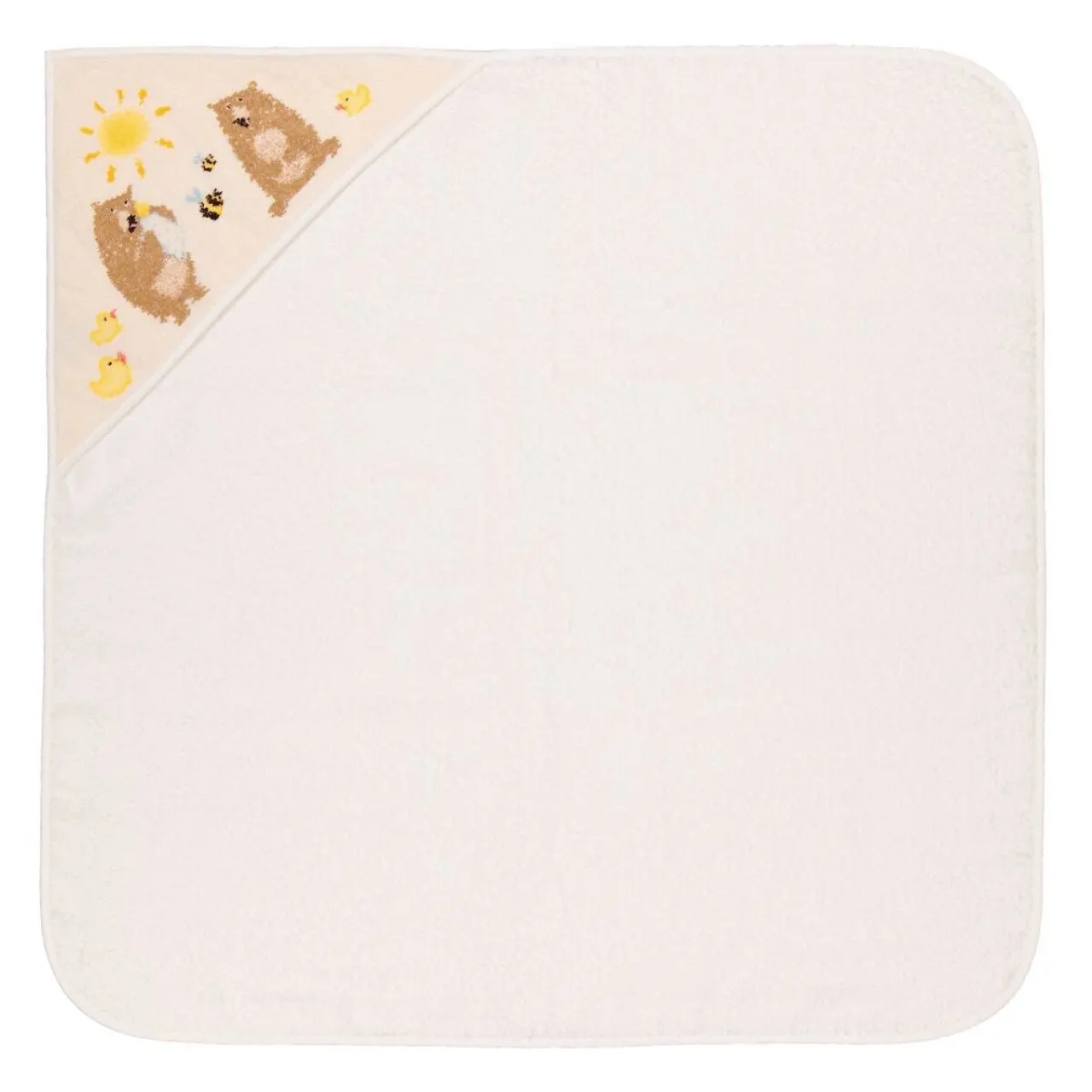 Kapuzentuch Ben Baer beige mit Bärenmotiv an der Ecke