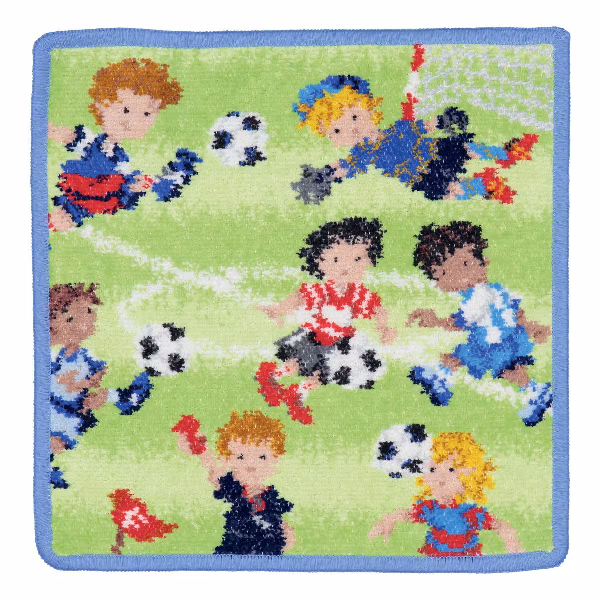 Chenilletuch Soccer grün und blau mit Fußballmotiv Draufsicht