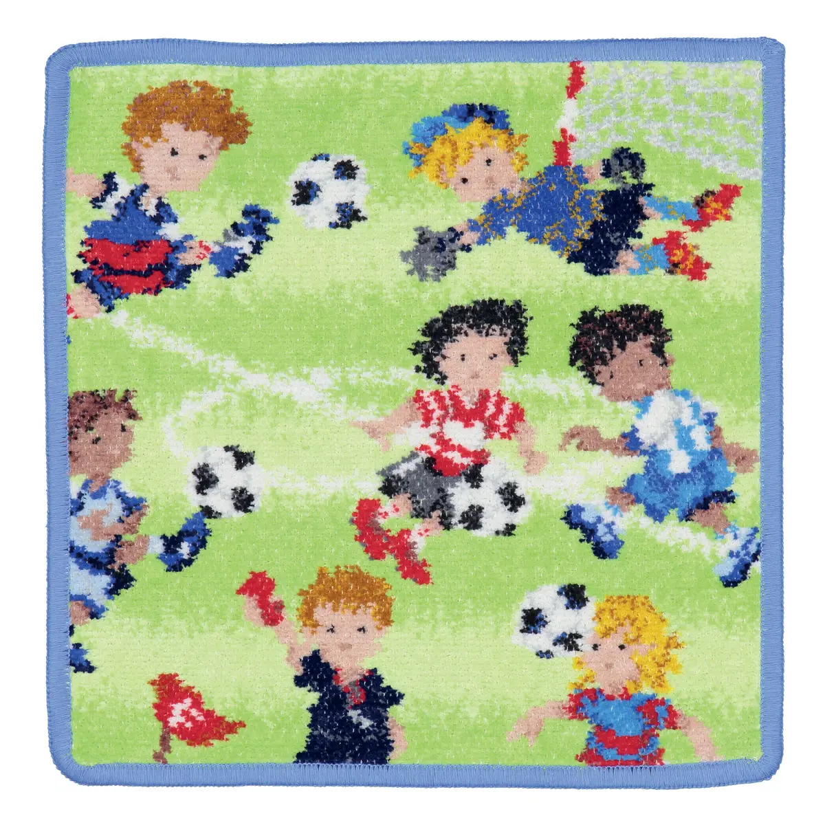 Chenilletuch Soccer grün und blau mit Fußballmotiv Draufsicht
