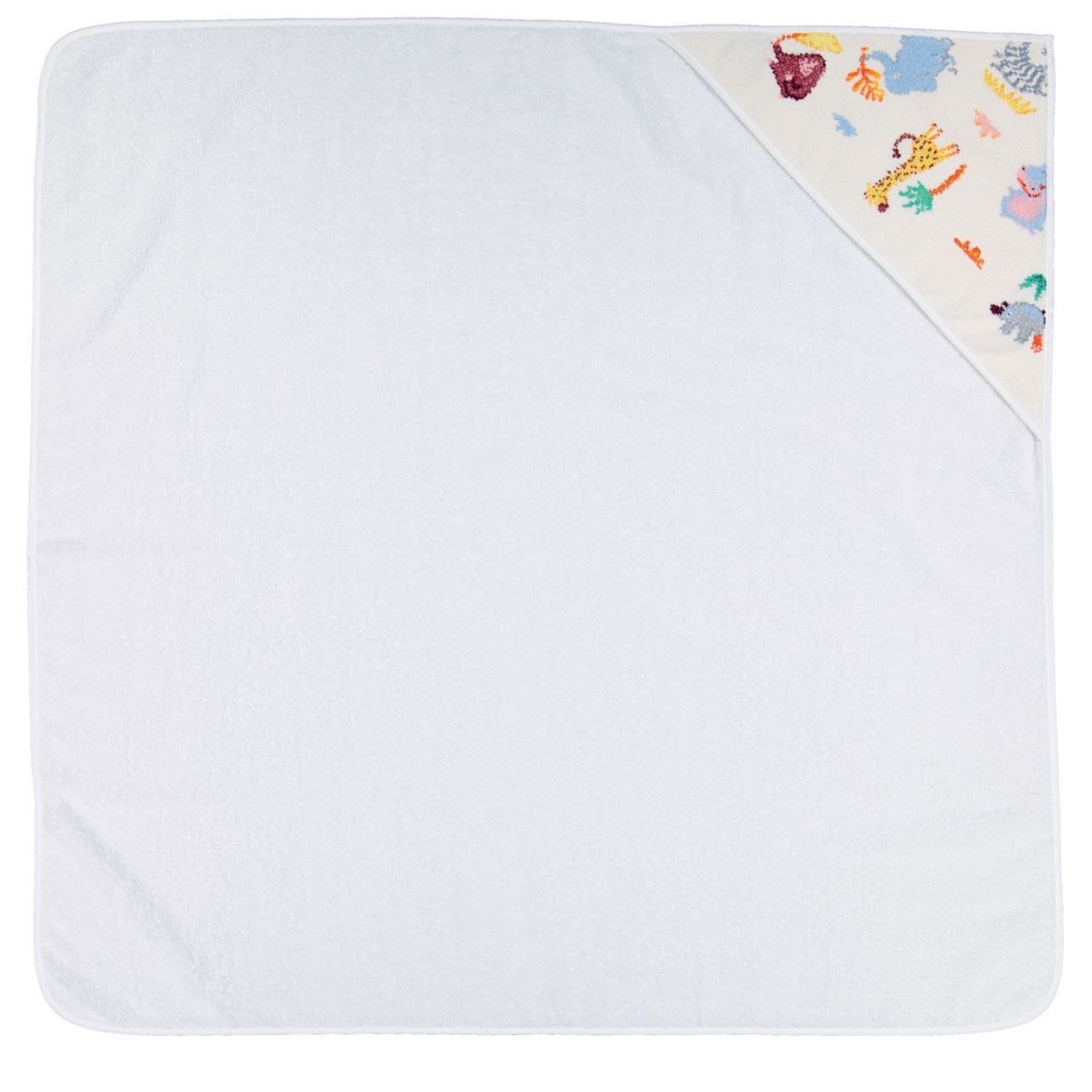 Chenilleserie Wild Safari creme mit bunten Tiermotiven Kapuzentuch