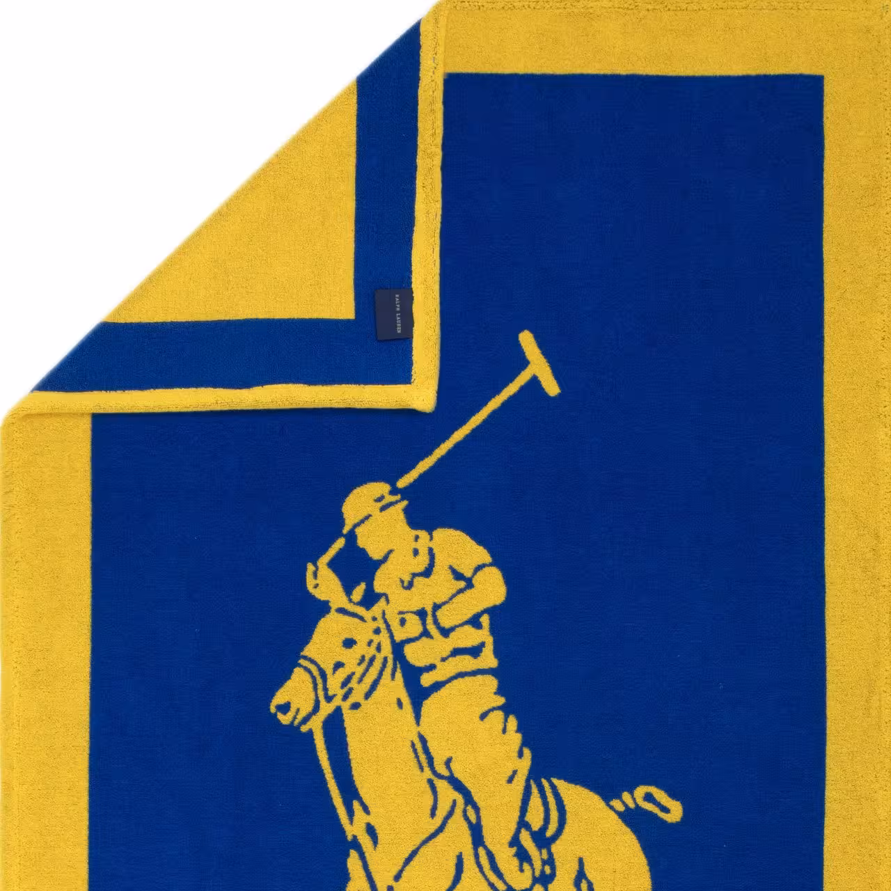 Strandlaken Polo Player blau, gelb Draufsicht Detail