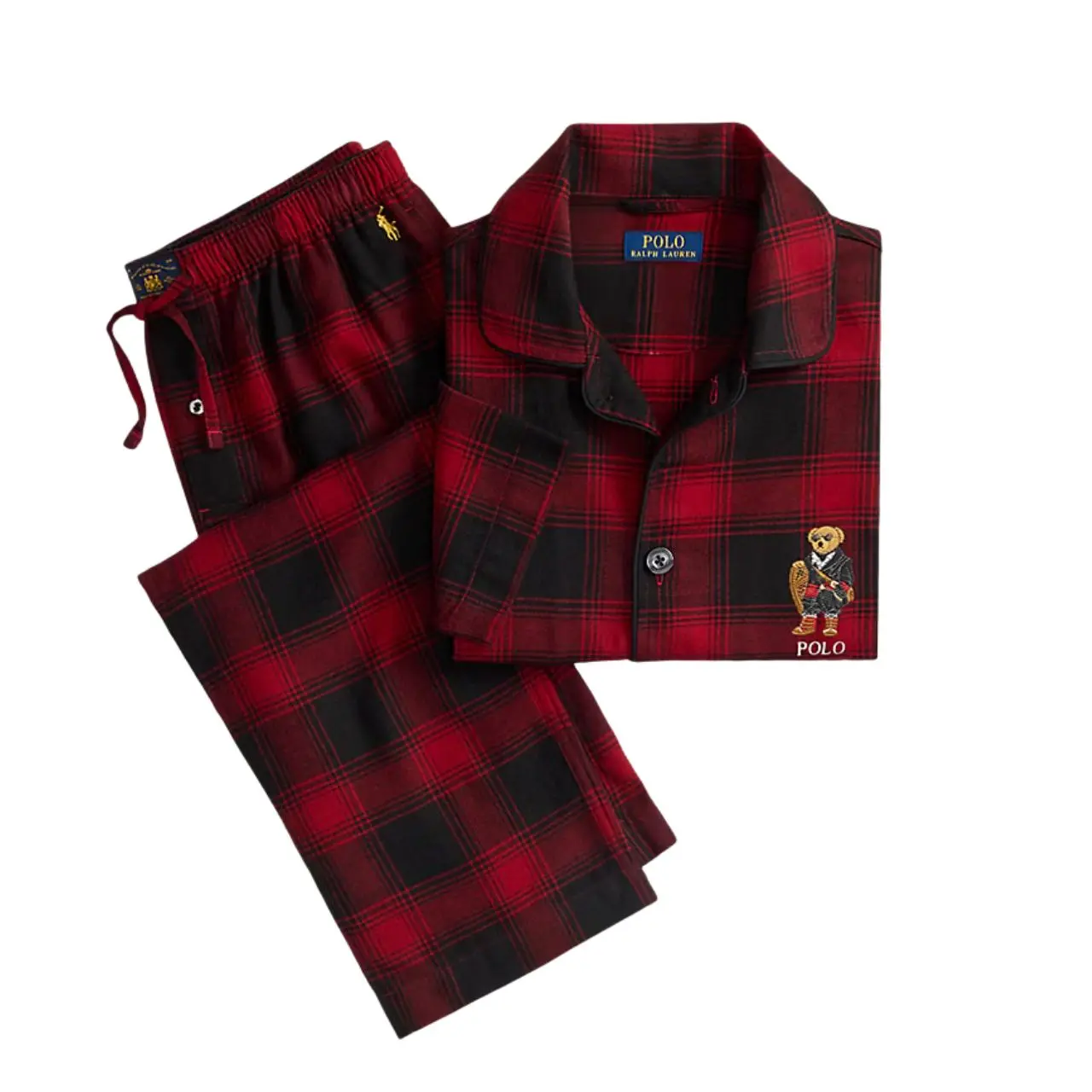 Schlafanzug, Plaid, Flanell, Karo, Polo-Logo, 