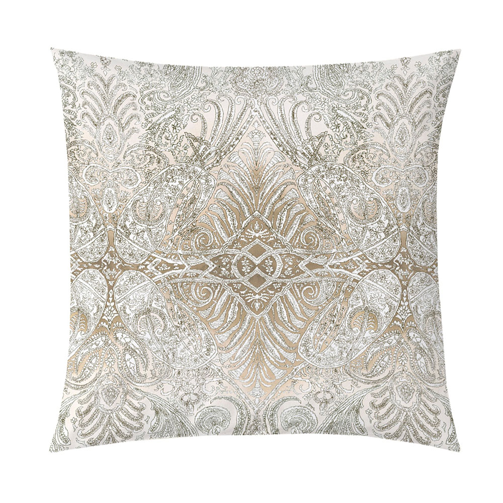 Kissen, Kissenbezug, Samtornament, Paisley-Muster, Beige-Grau, Kissenbezug Persian Nights weiß und gold Draufsicht
