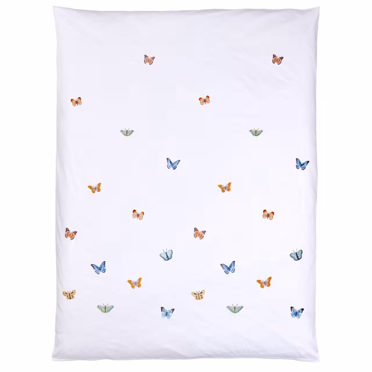 Bettwäsche Butterfly weiß mit bunten Schmetterlingen Deckenbezug Draufsicht