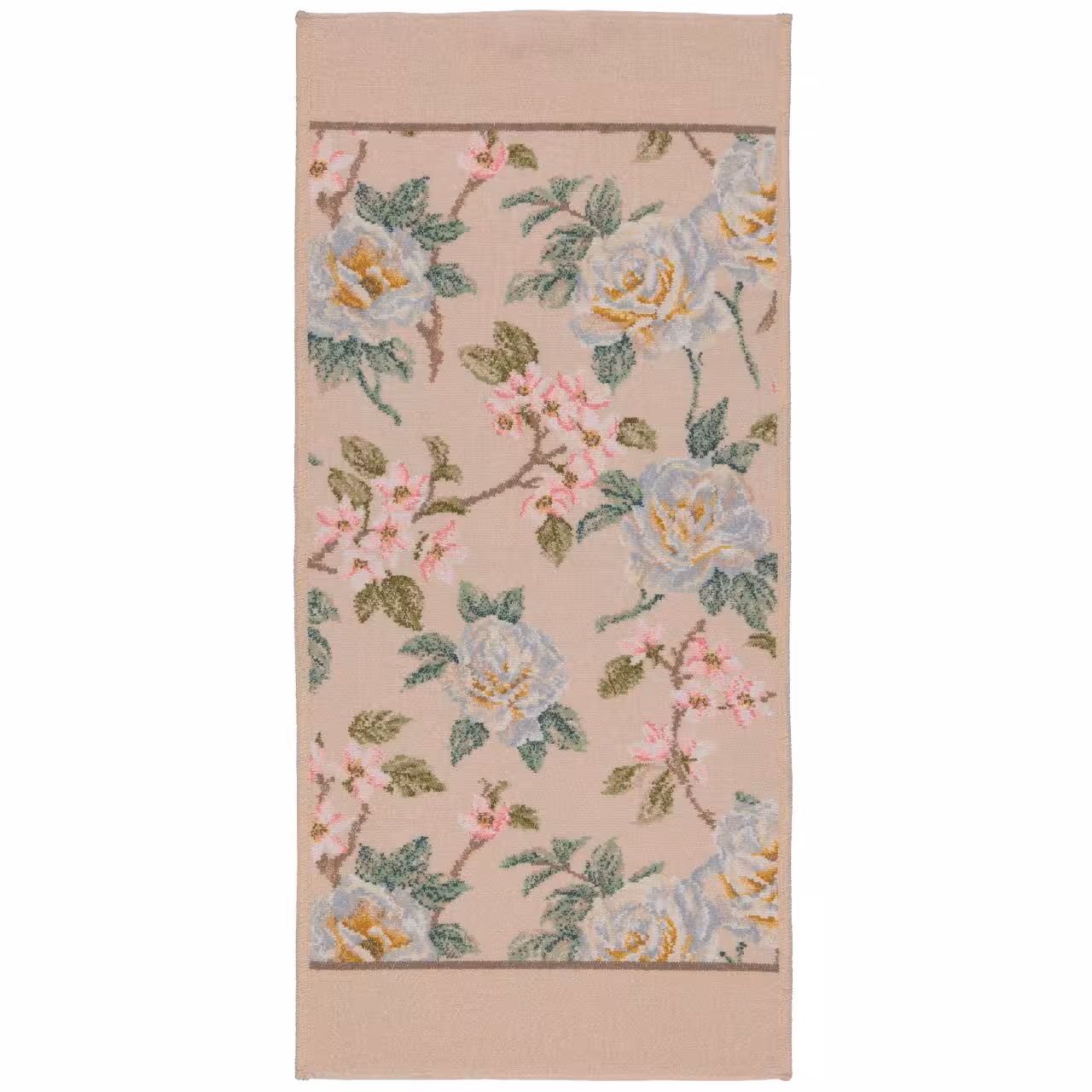 Gästetuch Vanilla Rose beige mit rosa Blumenmuster 