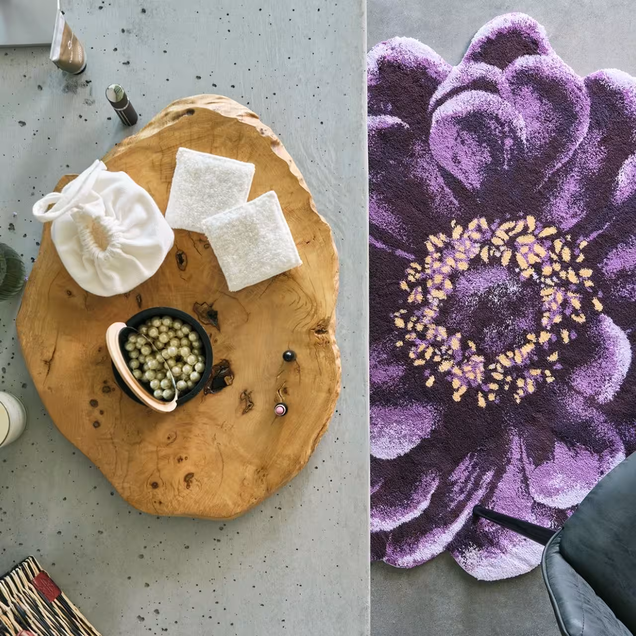 Badteppich Fiore große Blüte lila  in Badezimmer