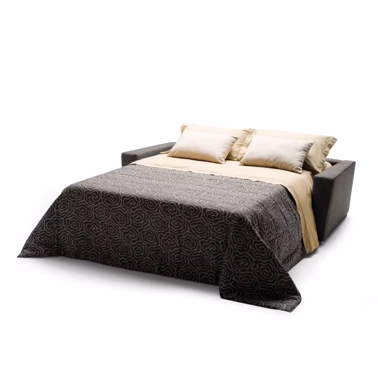 Schlafsofa Shorter dunkelgrau ausgeklappt auf weiß