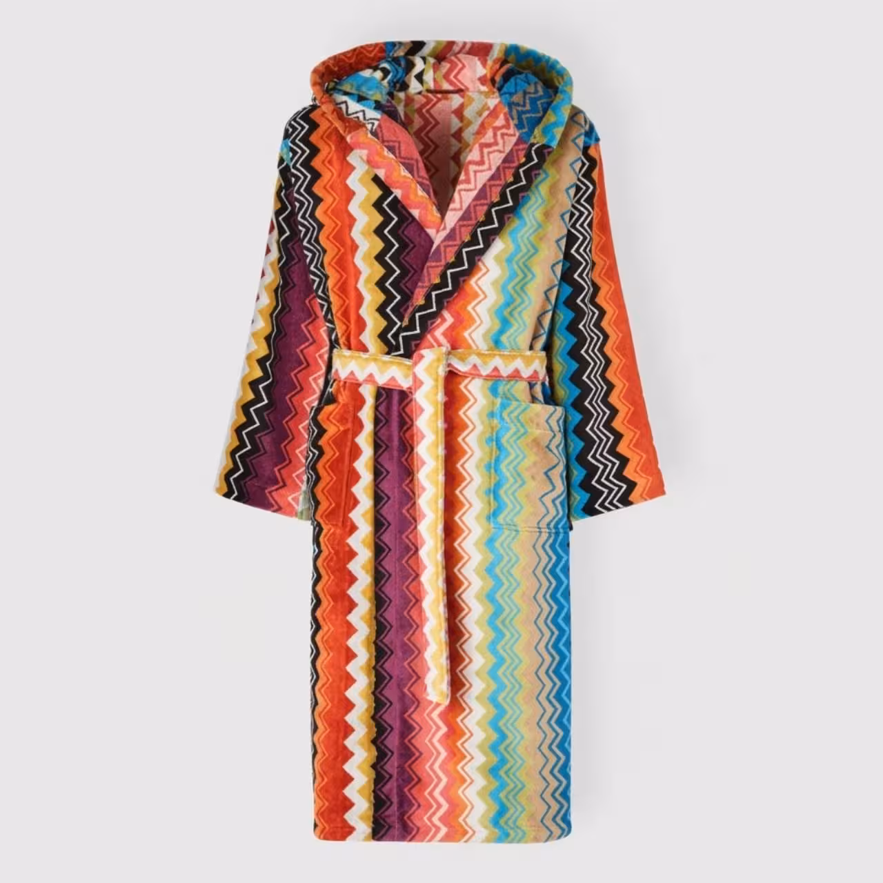 Damen-Bademantel, Frottee, Zickzack-Muster, Rohmaterial, mehrfarbig, 