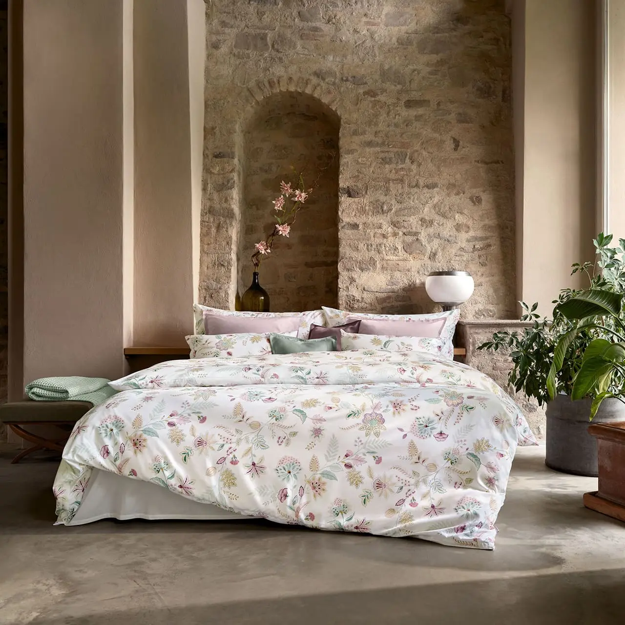 bettwäsche, duvet, floral, blumenmuster, moregewebe, 