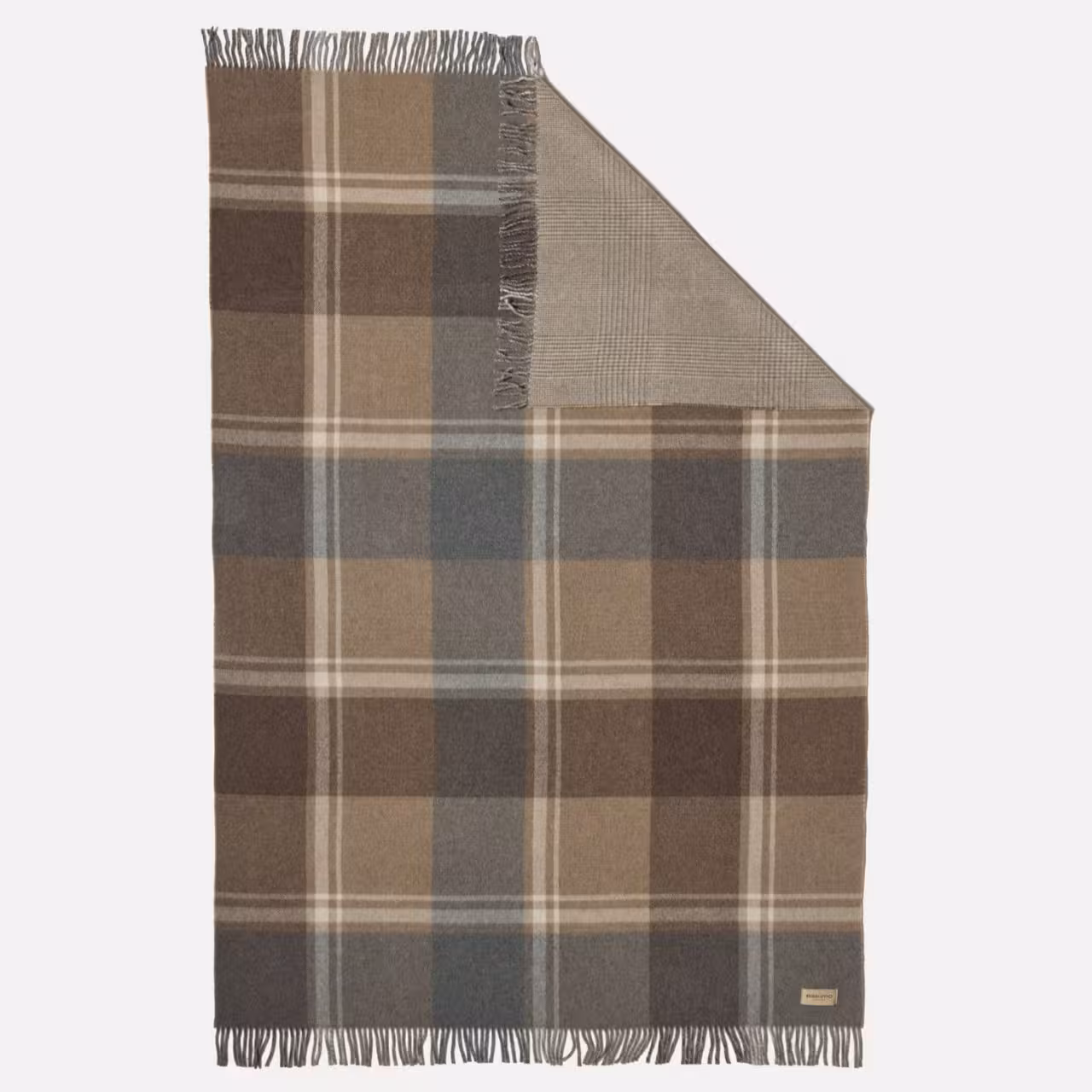 Wolldecke, Karomuster, Braun-Beige, Fransen, Wendedecke, 