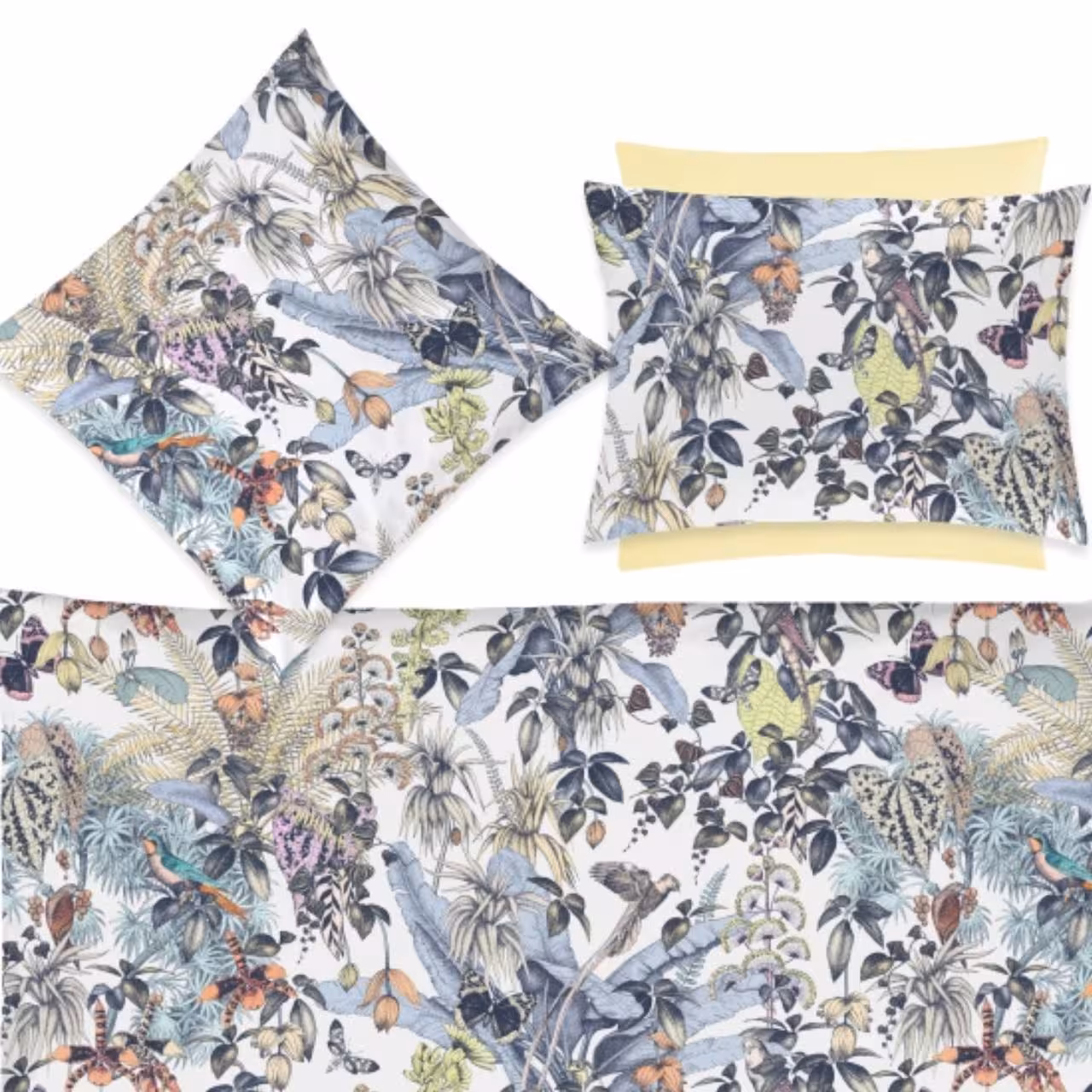 bettwäsche, kissenbezug, bunte pflanzen, tropische flora, print, Bettwäschegarnitur Perelin buntes Blumenmuster Detail