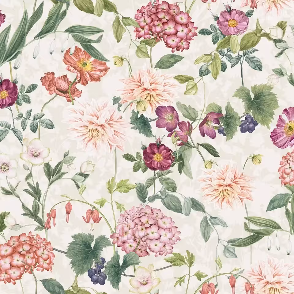 Farbmuster Ophelia beige mit buntem Blumenmuster 