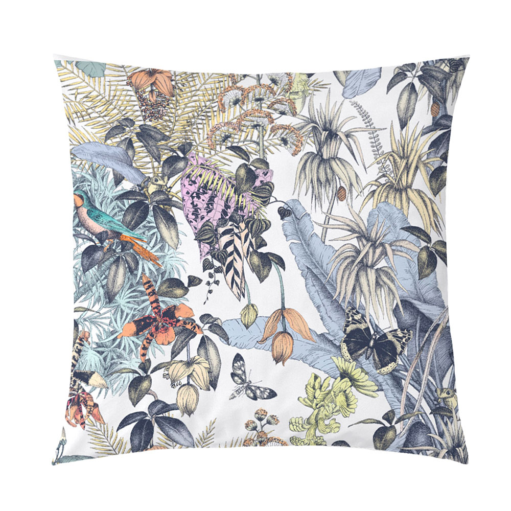 kissen, kissenbezug, tropischer print, pflanzenmuster, tropenpflanzen, Kissenbezug Perelin buntes Blumenmuster Draufsicht