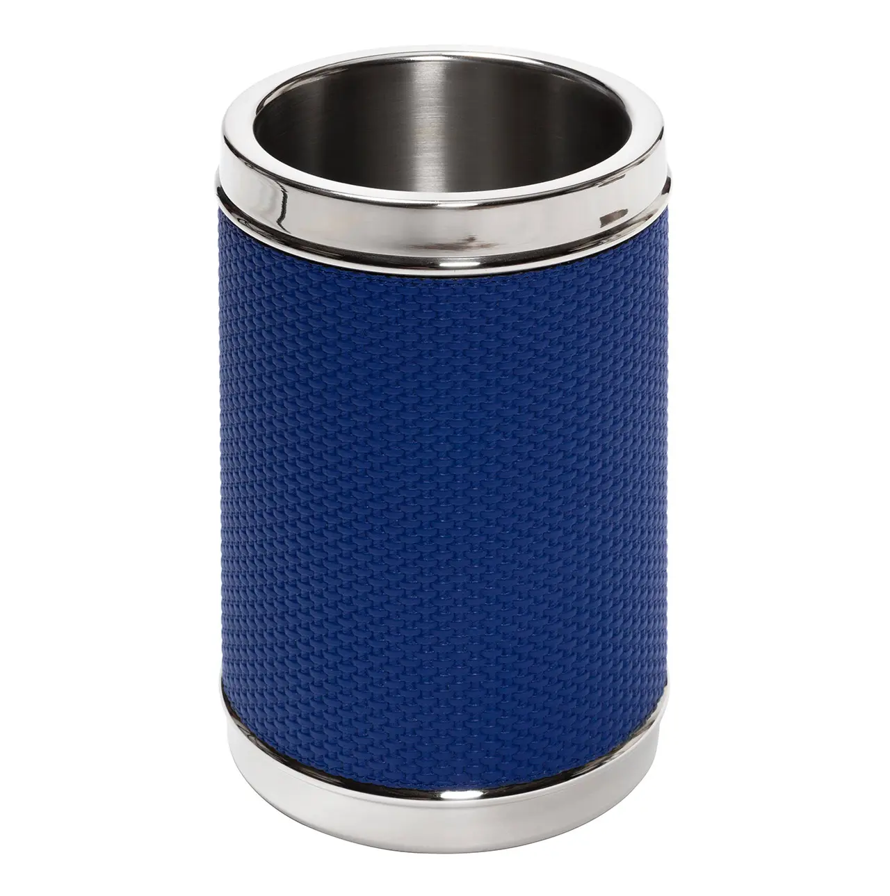 Flaschenkühler mit Leder bezogen in blau
