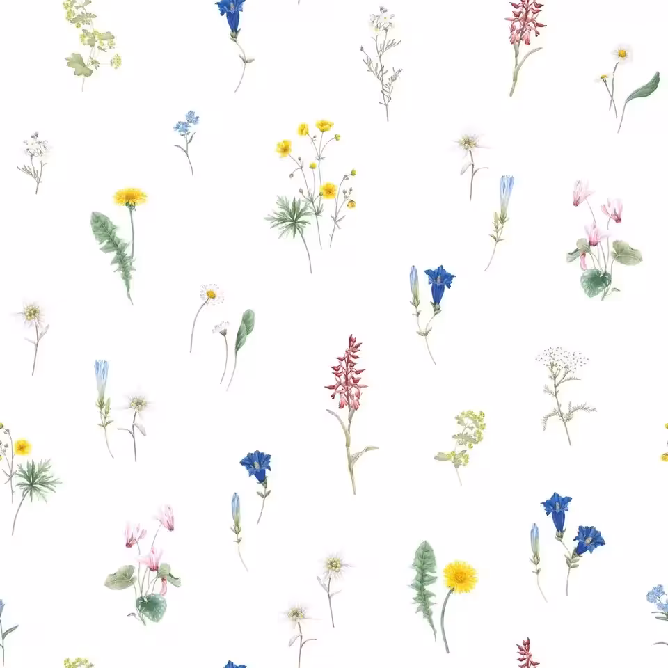 Farbmuster Flurina bunte Blumen auf weiß