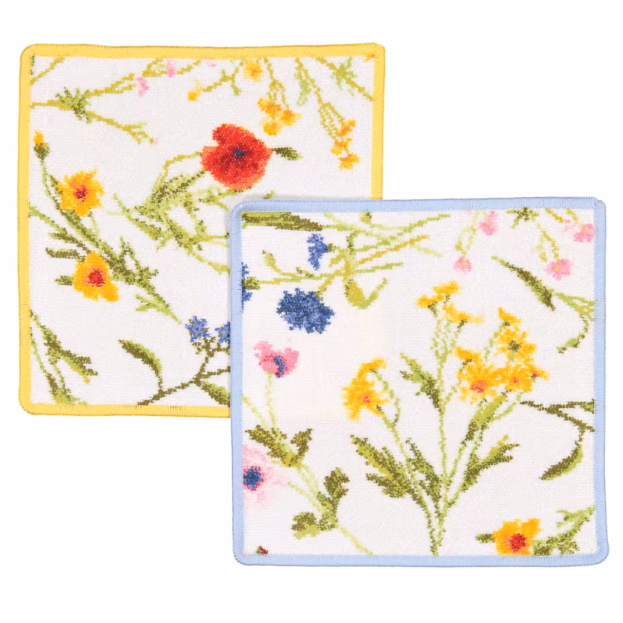 Chenilletuch Flower Meadow quadratisch gelb und blau