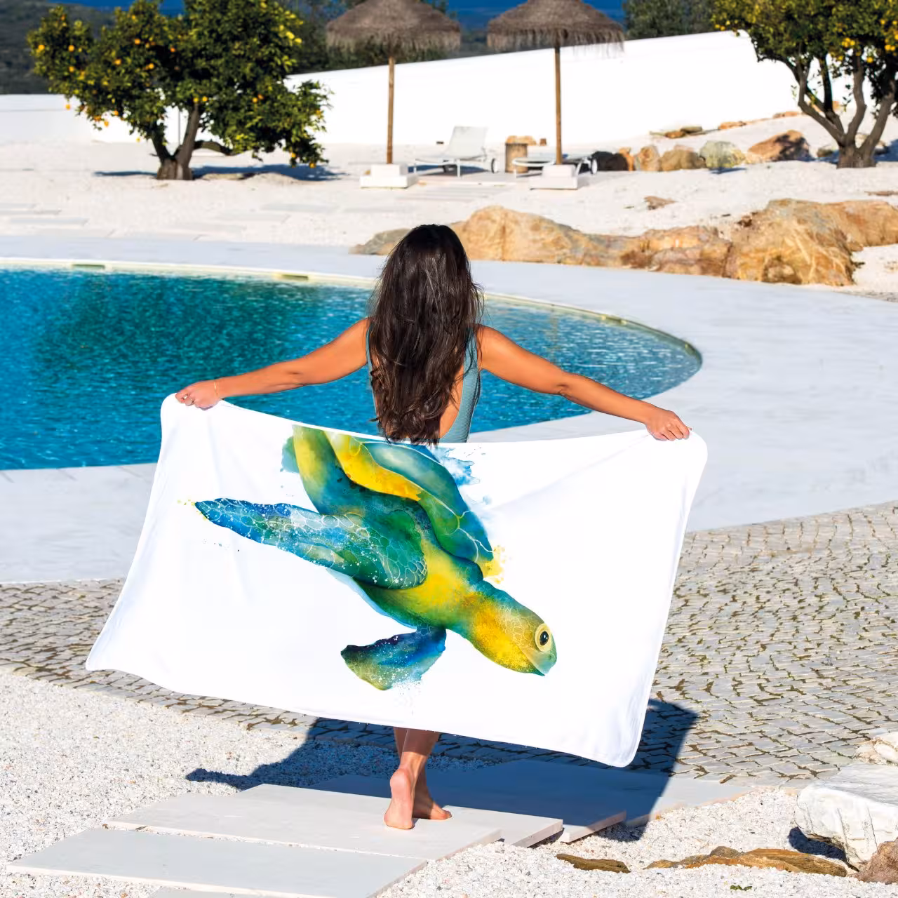 strandtuch, tuch mit print, meerestier print, tuch, figurativprint, 