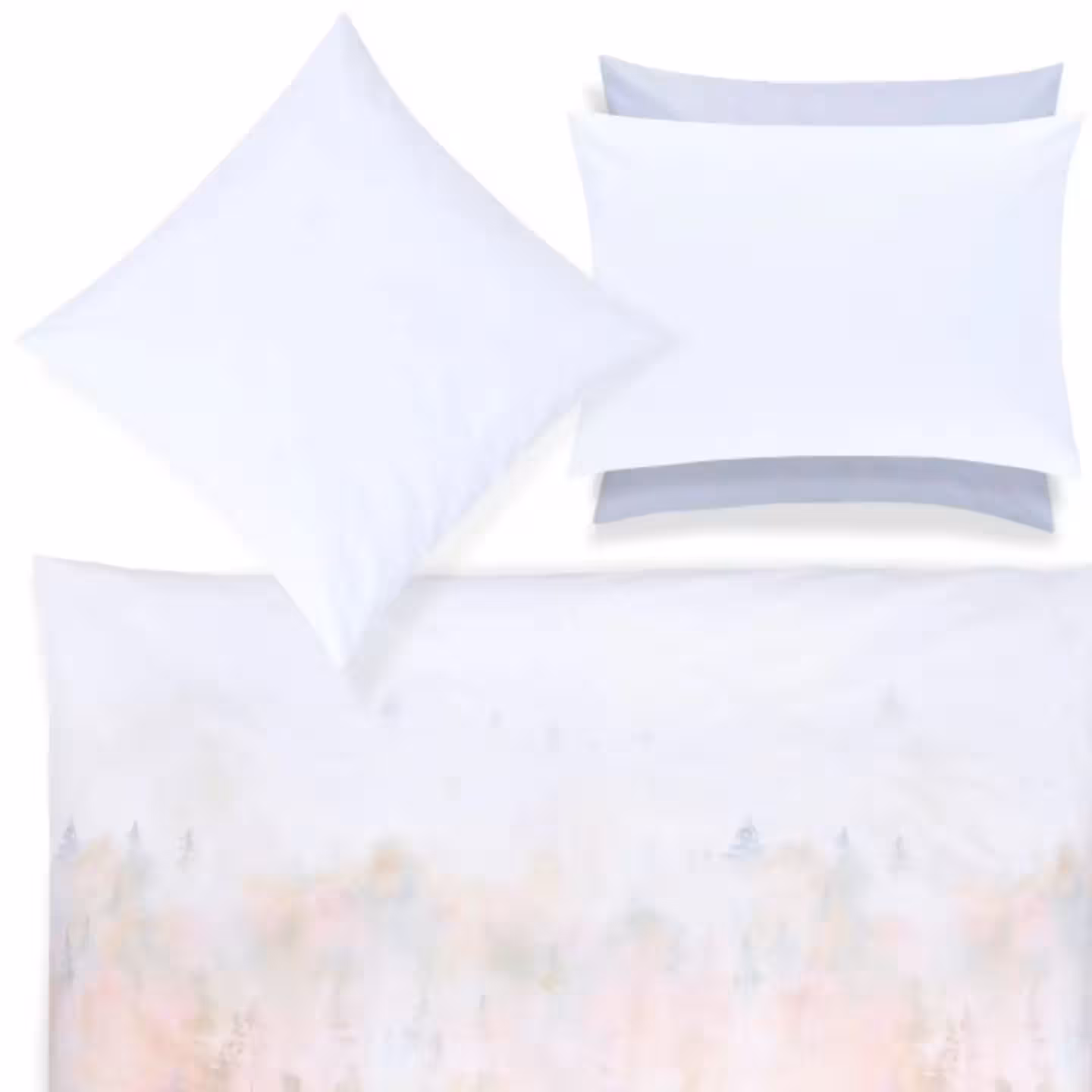 Bettwäsche Aurum weiß bunt Aquarellmotiv Garnitur Draufsicht