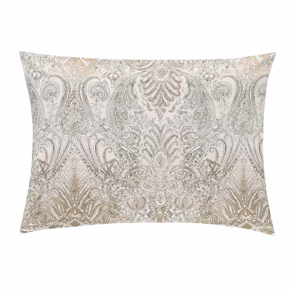 kissen, kissenbezug, Damastmuster, antikisiert, Textil, Kissenbezug Persian Nights weiß und gold Draufsicht