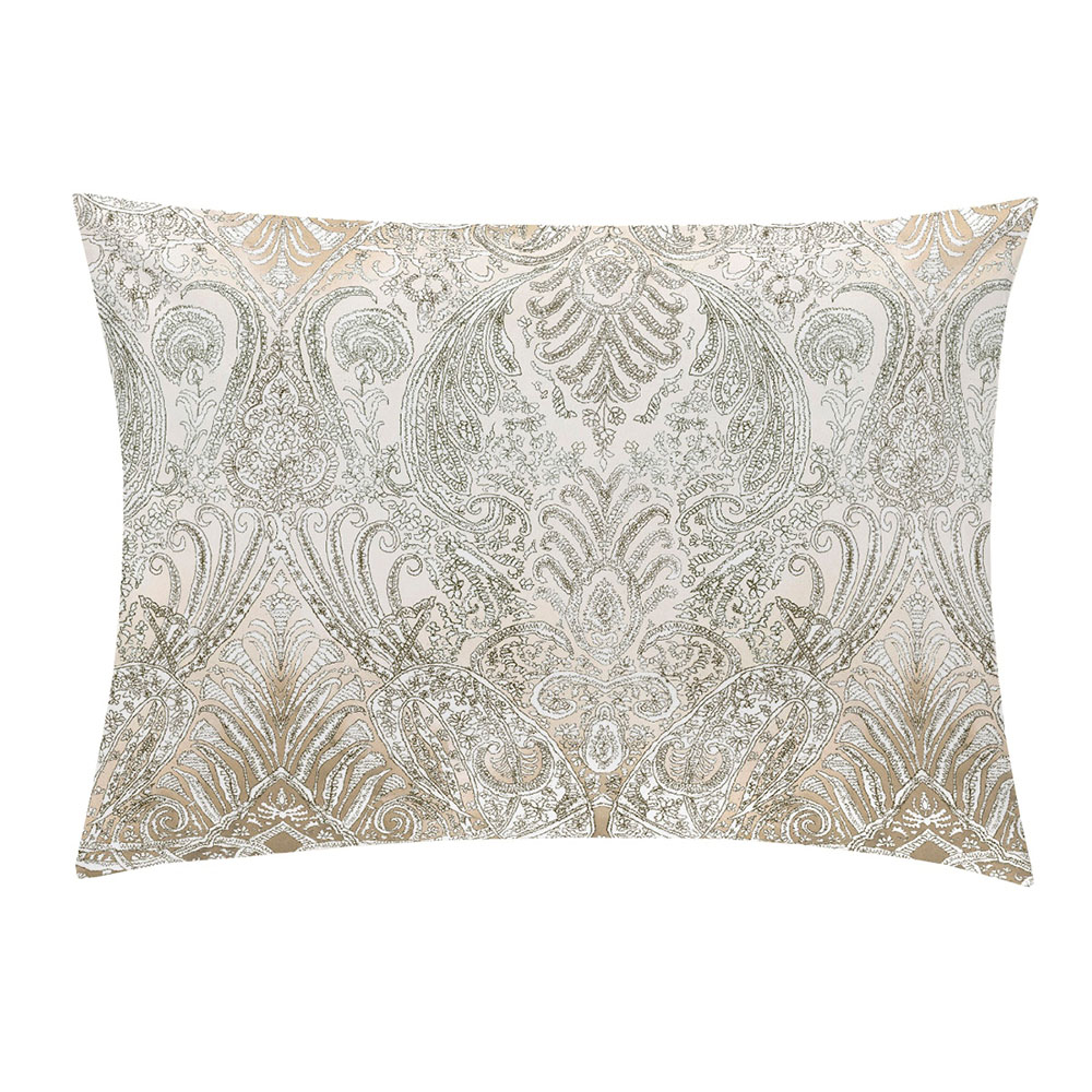 kissen, kissenbezug, Damastmuster, antikisiert, Textil, Kissenbezug Persian Nights weiß und gold Draufsicht
