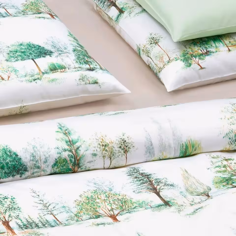 Bettwäschegarnitur Trees grün weiß gemustert Detail