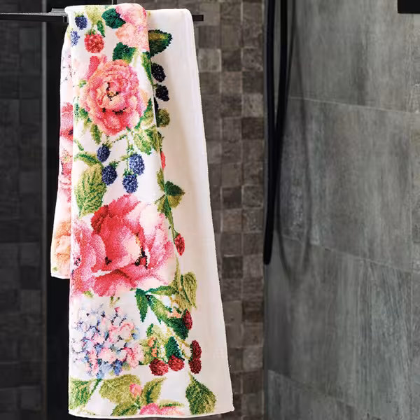 handtuch, badezimmertuch, floral, rosenmuster, baumwolltuch, 