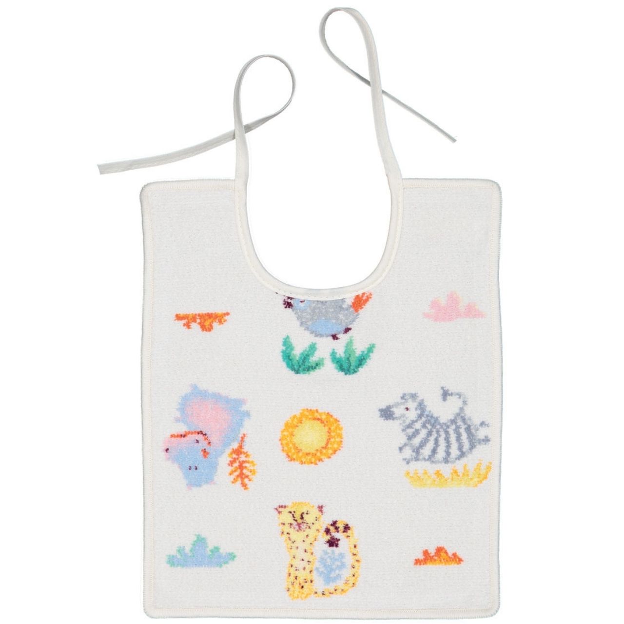 Chenilleserie Wild Safari creme mit bunten Tiermotiven  Lätzchen