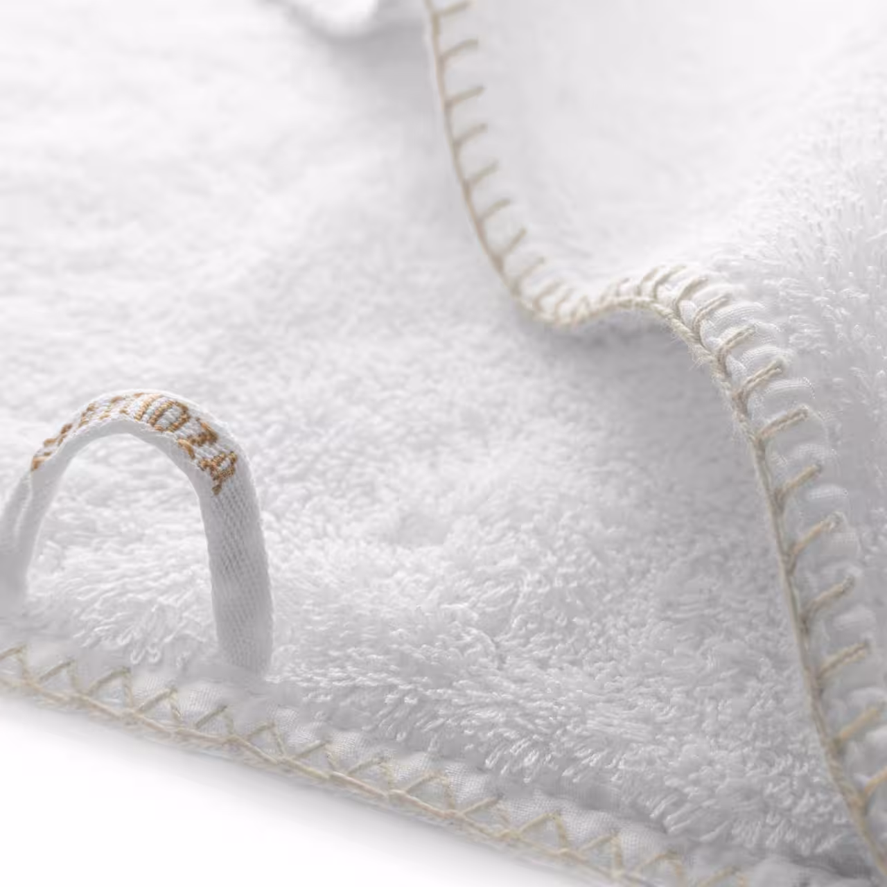 Badehandtuch, Weißes Handtuch, Plüschiges Gewebe, Gekettelte/Double Stitch, Schlaufenaufhängung, 