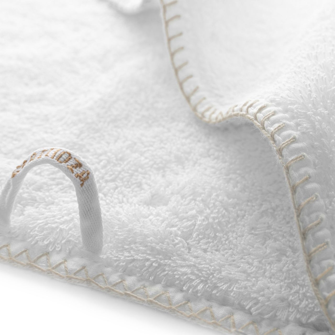 Badehandtuch, Weißes Handtuch, Plüschiges Gewebe, Gekettelte/Double Stitch, Schlaufenaufhängung, 