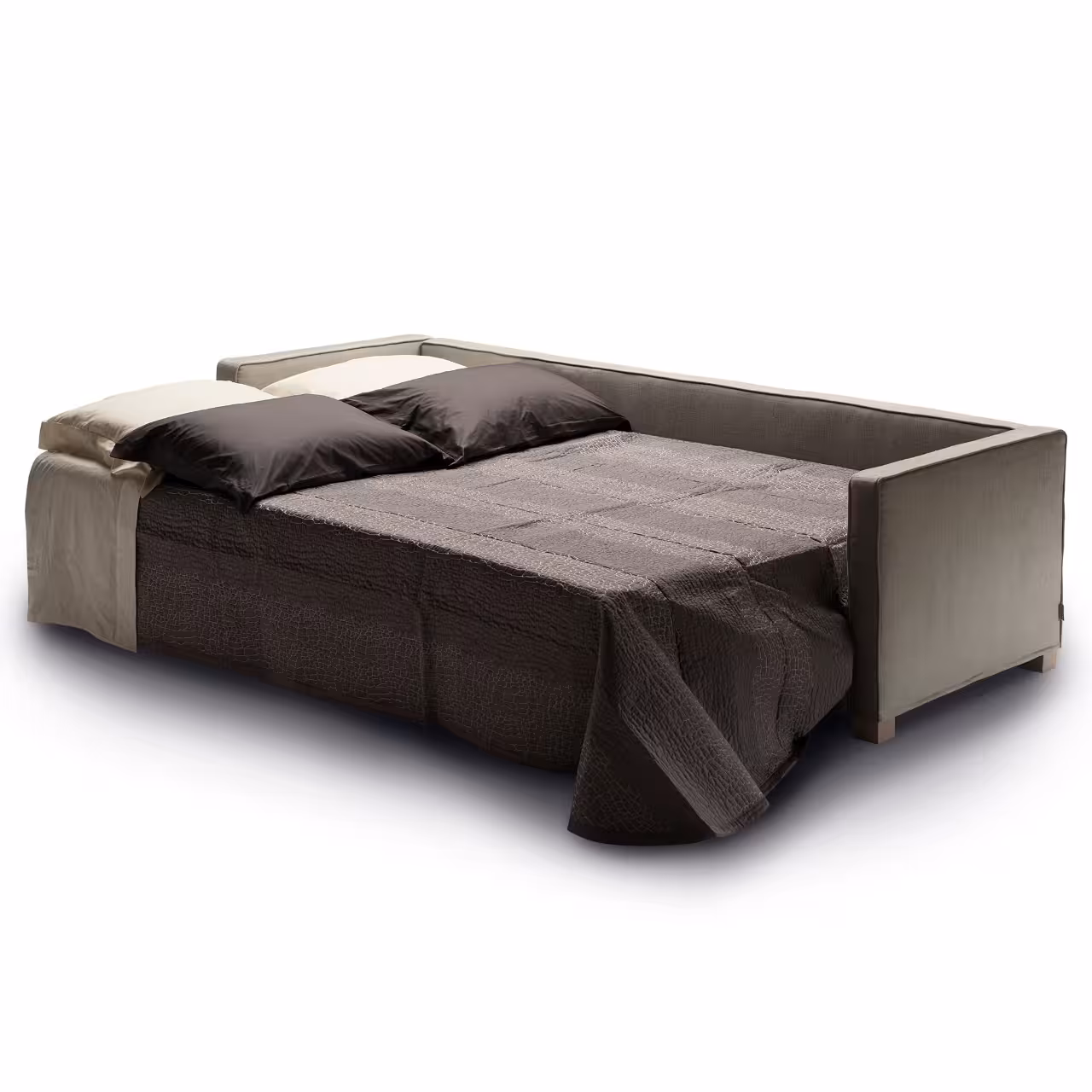 bett, schlafsofa, bettwäsche, quadratdecke, braun, 