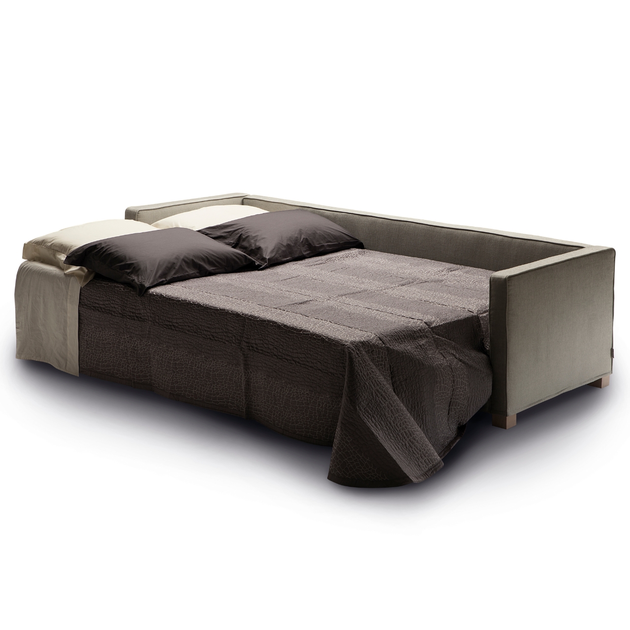 bett, schlafsofa, bettwäsche, quadratdecke, braun, 