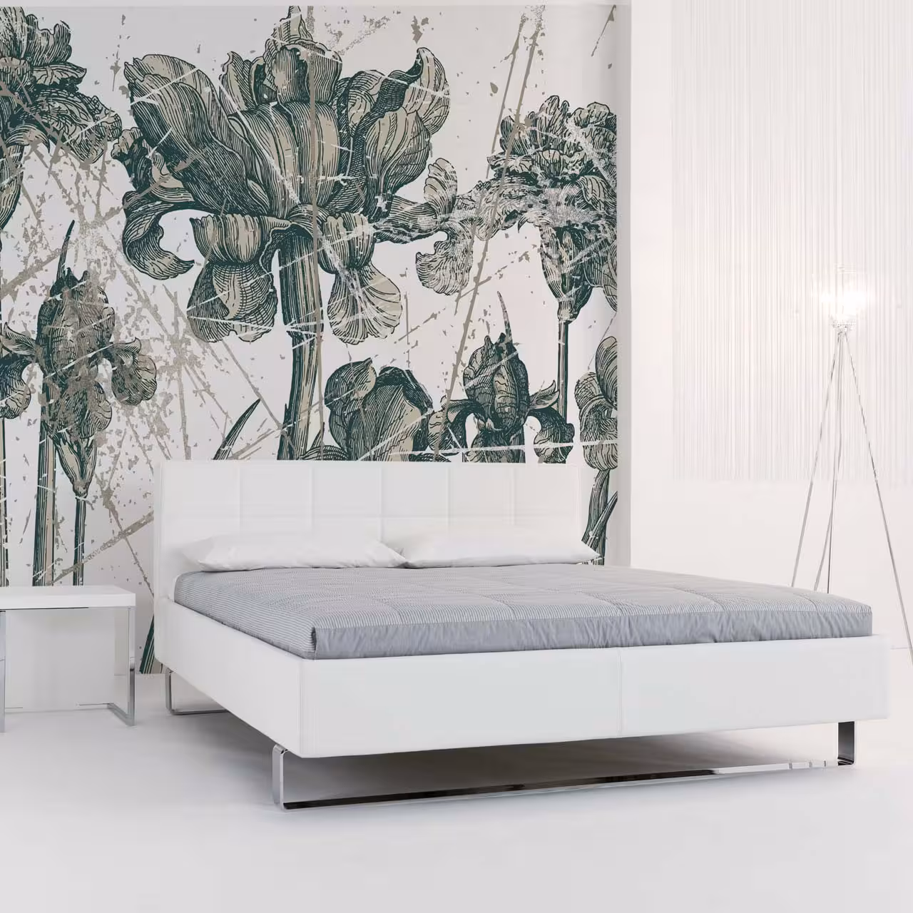 Polsterbett Rear weiß mit Chromfüßen in Schlafzimmer