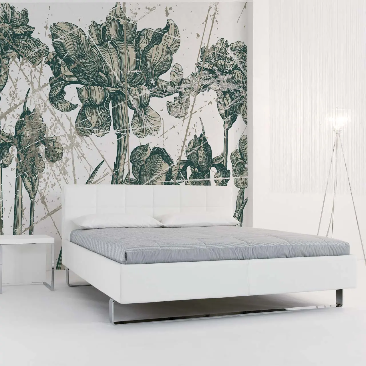 Polsterbett Rear weiß mit Chromfüßen in Schlafzimmer