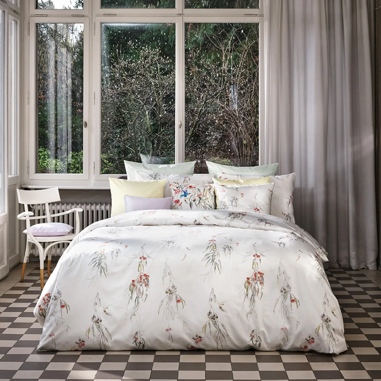 bettwäsche, meergrün, blumenmuster, weiß, kuschelbed, 