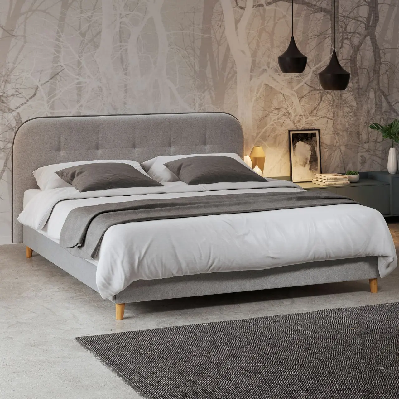 Bett mit Kopfteil Sense beige in Schlafzimmer  